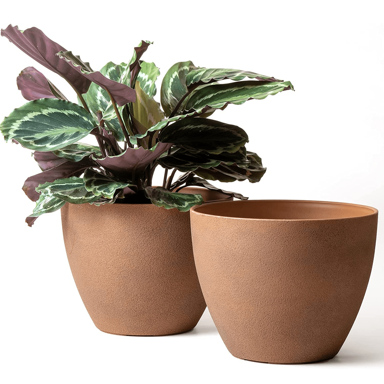 Flower Pots Outdoor - Large Garden Planters with Drainage Holes Set of 2 (11.3 Inch, Terracotta Color)